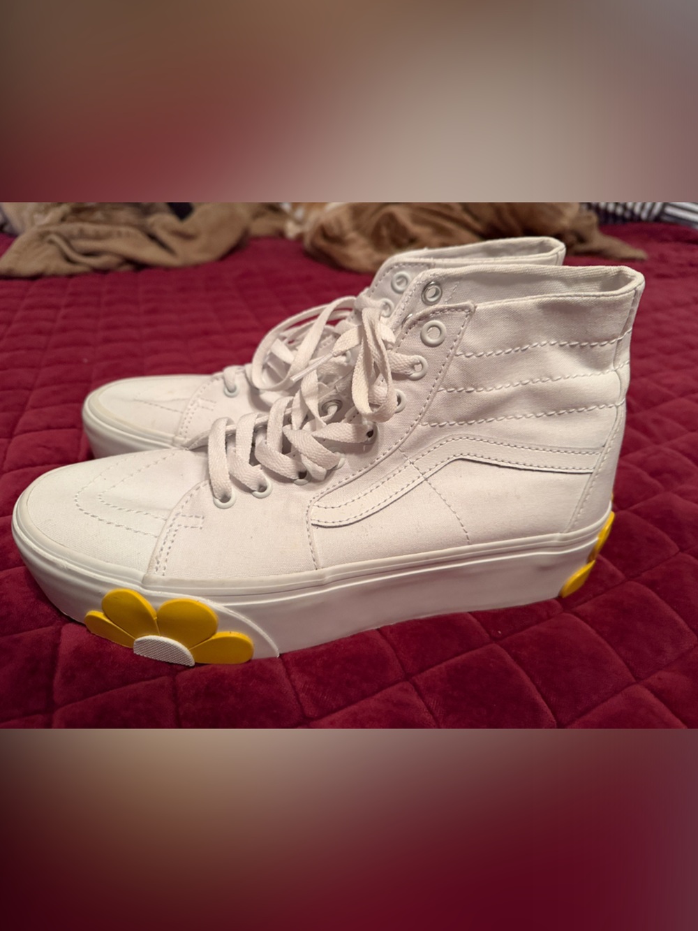 High-Top Vans Sneakers with Yellow Daisy Accent